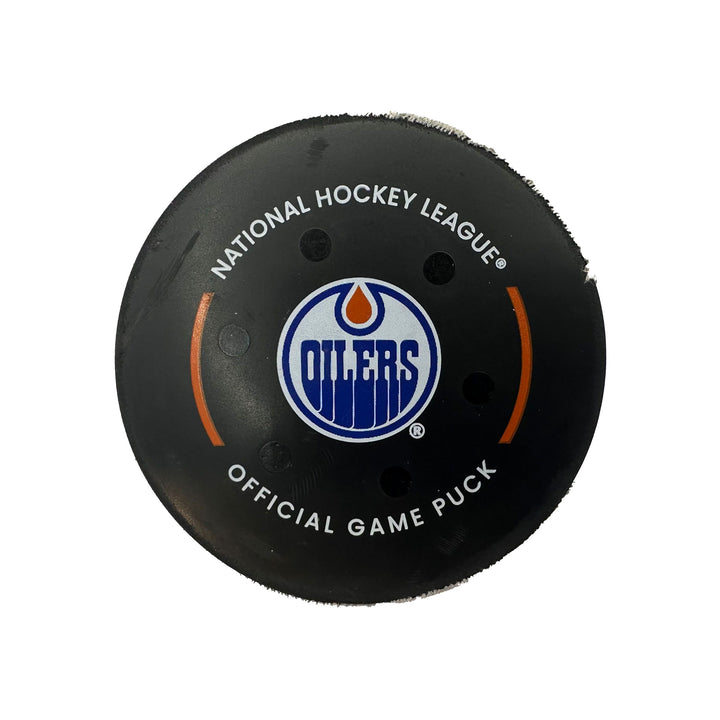 Lane Pederson Edmonton Oilers Preseason Goal Puck - Oct. 4/2023 vs Calgary Flames #24122