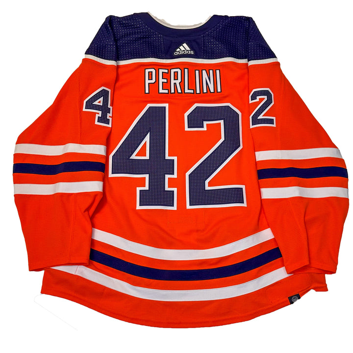 Brendan Perlini Edmonton Oilers Game Worn Jersey - 2021-22 Orange Set #1 - U05785