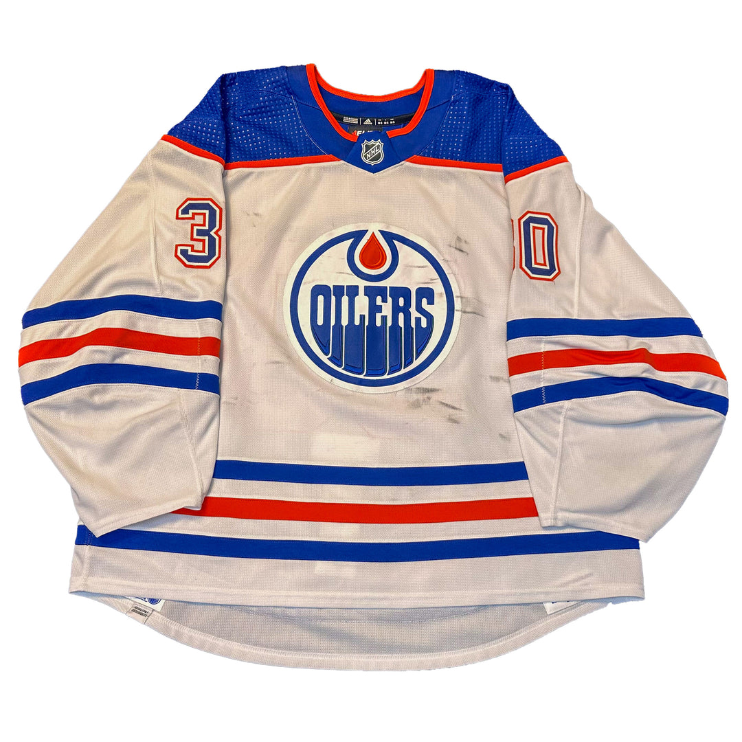 Calvin Pickard Edmonton Oilers Game Worn Jersey - 2023-24 White Set #3 - B00494