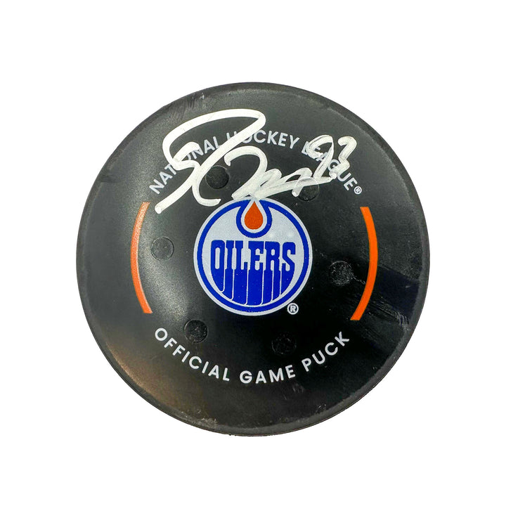 Ryan Nugent-Hopkins Edmonton Oilers Autographed Goal Puck - Nov. 26/2023 vs Anaheim Ducks #24196