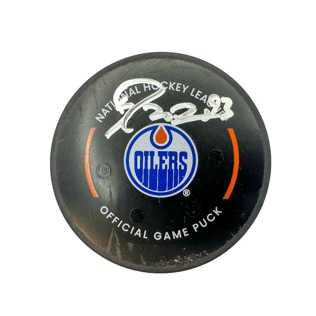 Ryan Nugent-Hopkins Edmonton Oilers Autographed Goal Puck - Dec. 12/2023 vs Chicago Blackhawks #24242