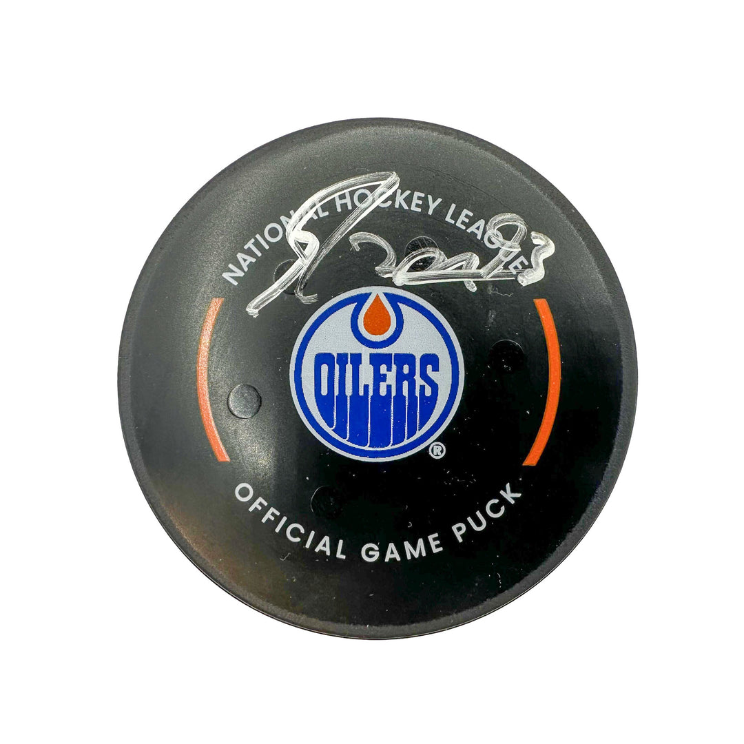 Ryan Nugent-Hopkins Edmonton Oilers Autographed Goal Puck - Dec. 14/2023 vs Tampa Bay Lightning #24256