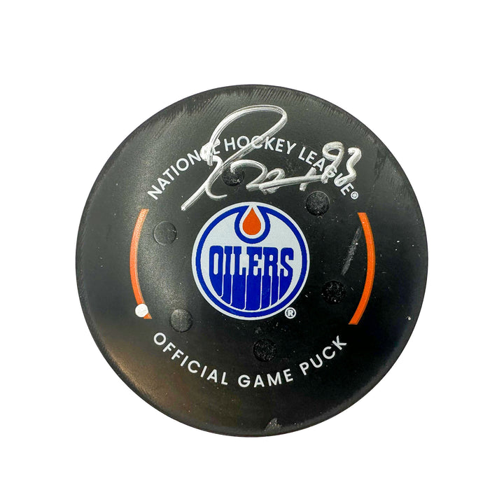 Ryan Nugent-Hopkins Edmonton Oilers Autographed Goal Puck - Jan. 2/2024 vs Philadelphia Flyers #24273