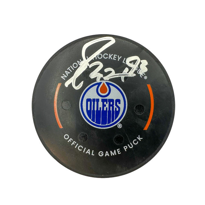 Ryan Nugent-Hopkins Edmonton Oilers Autographed Goal Puck - Jan. 27/2024 vs Nashville Predators #24315