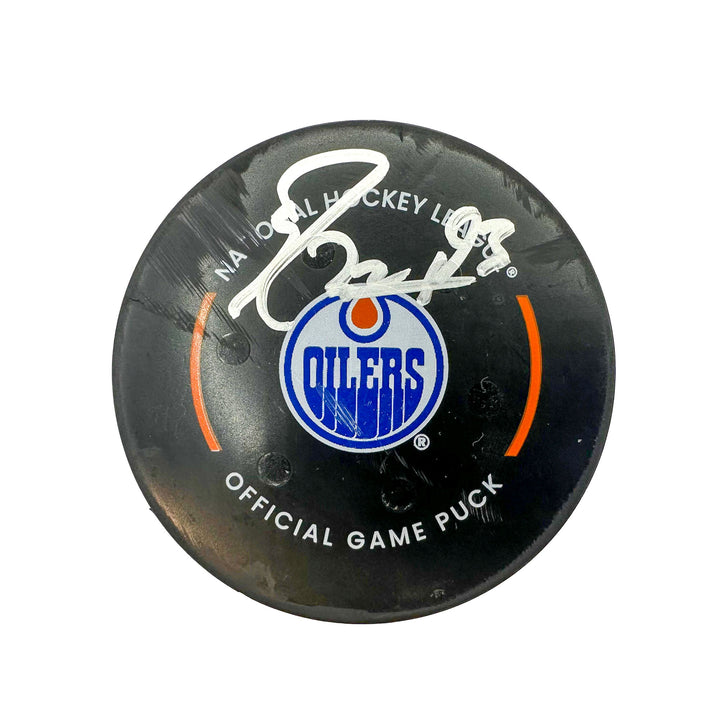 Ryan Nugent-Hopkins Edmonton Oilers Autographed Goal Puck - Feb. 13/2024 vs Detroit Red Wings #24321