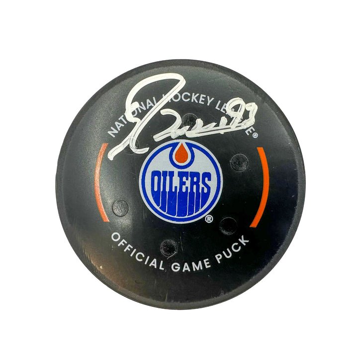 Ryan Nugent-Hopkins Edmonton Oilers Autographed Goal Puck - Feb. 13/2024 vs Detroit Red Wings #24324