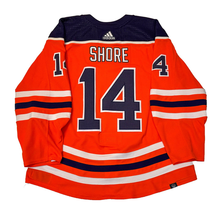 Devin Shore Edmonton Oilers Game Worn Jersey - 2021-22 Orange Set #2 - U05399