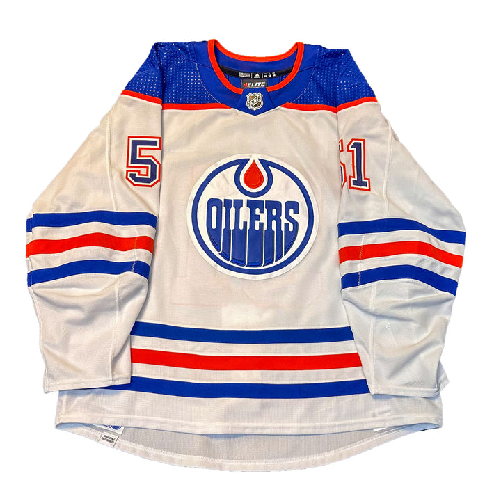 Troy Stecher Edmonton Oilers Game Worn Jersey - 2023-24 White Set #3 - B00512