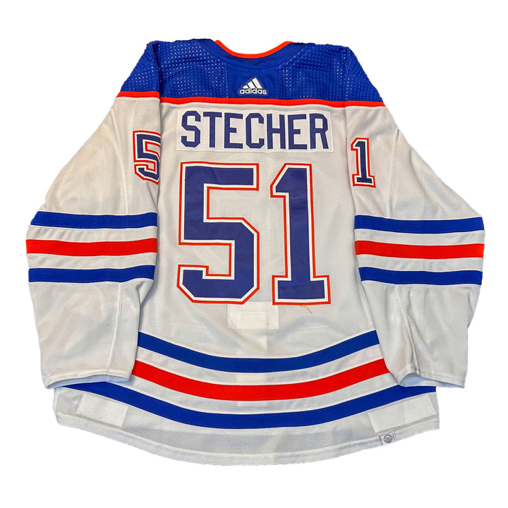 Troy Stecher Edmonton Oilers Game Worn Jersey - 2023-24 White Set #3 - B00512