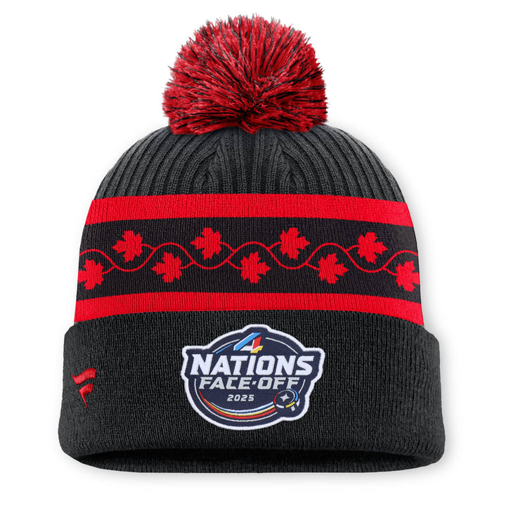 Team Canada 2025 4 Nations Face-Off Fanatics Black Cuffed Knit Toque w/Pom