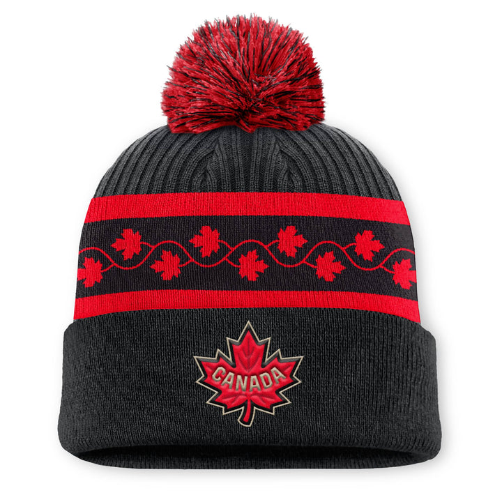 Team Canada 2025 4 Nations Face-Off Fanatics Black Cuffed Knit Toque w/Pom