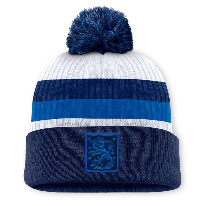 Team Finland 2025 4 Nations Face-Off Fanatics White Cuffed Knit Toque w/Pom