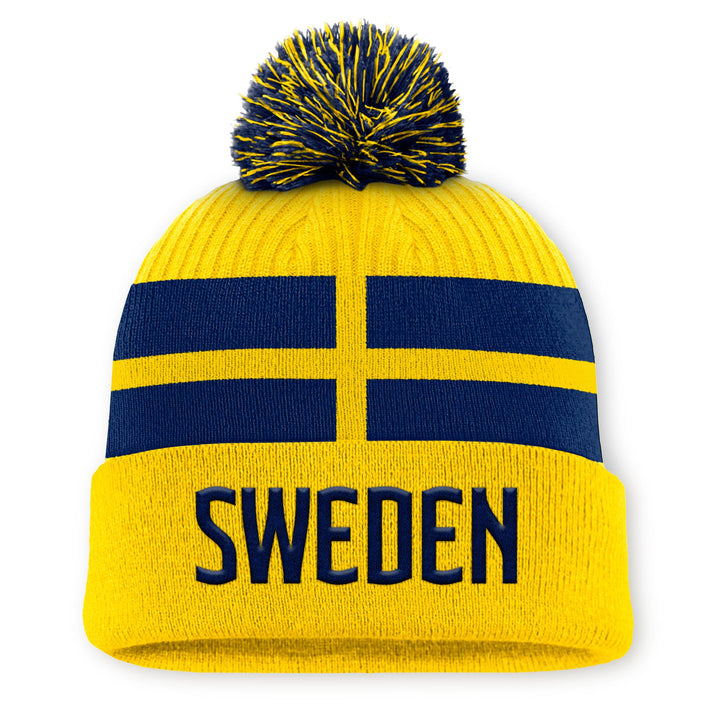 Team Sweden 2025 4 Nations Face-Off Fanatics Yellow Cuffed Knit Toque w/Pom