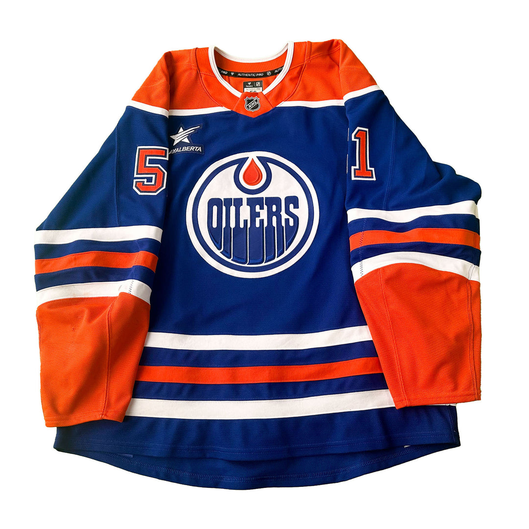 Troy Stecher Edmonton Oilers Game Worn Jersey - 2024-25 Royal Blue Set #1 - C00160