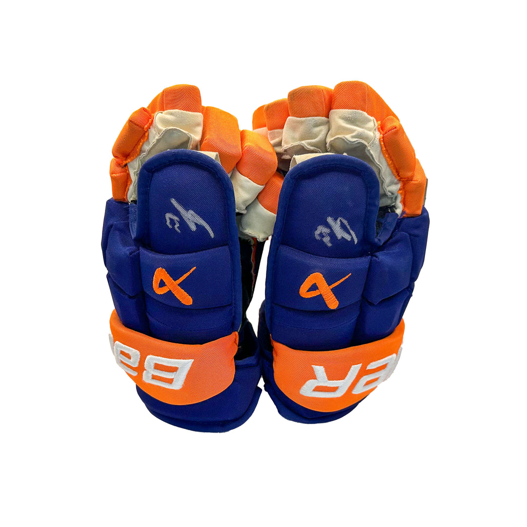 Viktor Arvidsson Edmonton Oilers Signed Game Worn 2024-25 Bauer Royal Hockey Gloves #22814