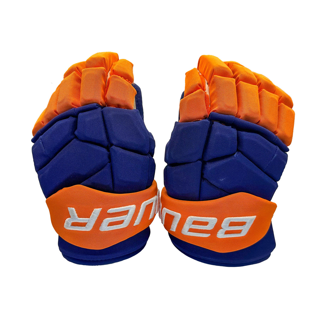 Viktor Arvidsson Edmonton Oilers Signed Game Worn 2024-25 Bauer Royal Hockey Gloves #22814