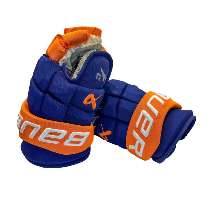 Viktor Arvidsson Edmonton Oilers Signed Game Worn 2024-25 Bauer Royal Hockey Gloves #22814