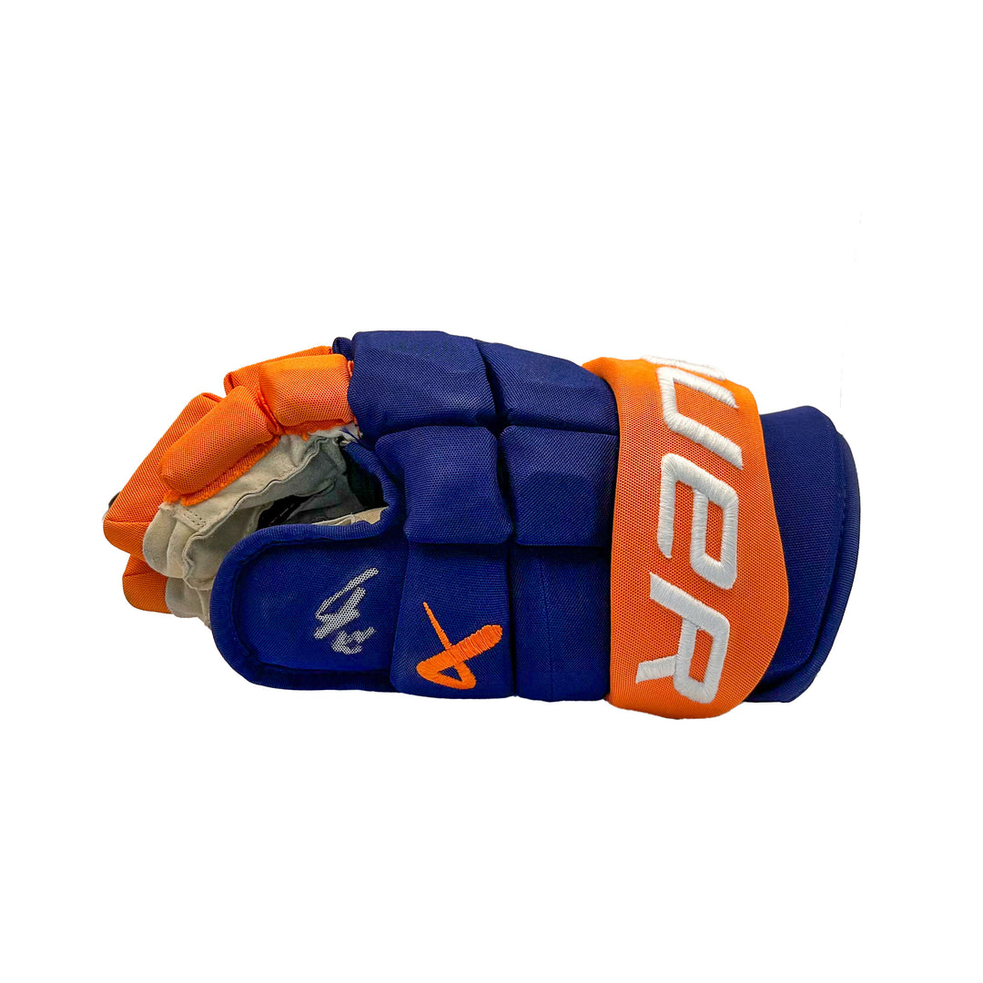 Viktor Arvidsson Edmonton Oilers Signed Game Worn 2024-25 Bauer Royal Hockey Gloves #22814