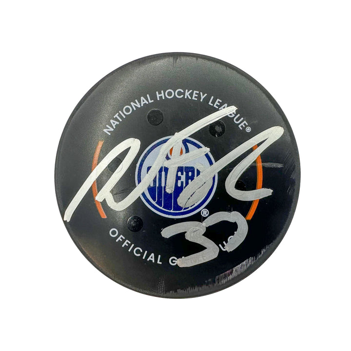 Warren Foegele Edmonton Oilers Autographed Playoff Goal Puck - Apr. 22/2024 vs Los Angeles Kings #24579