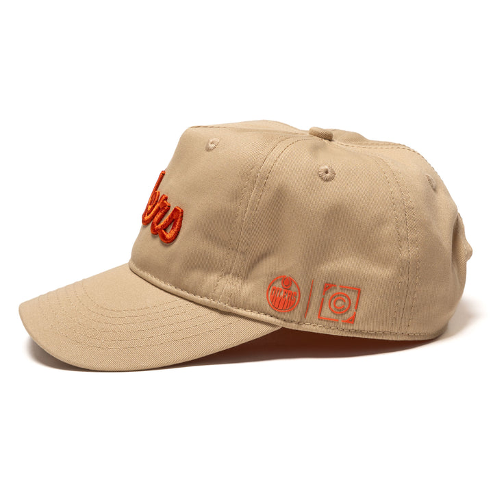 Edmonton Oilers Local Soft Goods Khaki Vintage Script Snapback Hat