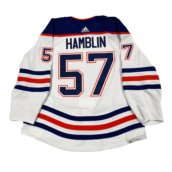 James Hamblin #57 - 2022-23 Edmonton Oilers Team Issued Reverse Retro Set  #3 Jersey - (TEAM ISSUE ONLY / NOT WORN) - NHL Auctions
