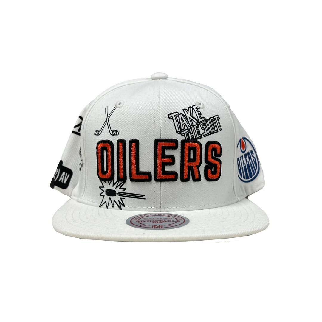 Edmonton Oilers Mitchell & Ness Doodles White Snapback Hat