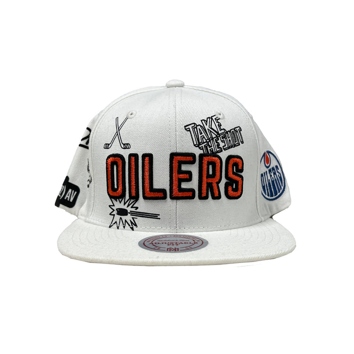 Edmonton Oilers Mitchell & Ness Doodles White Snapback Hat