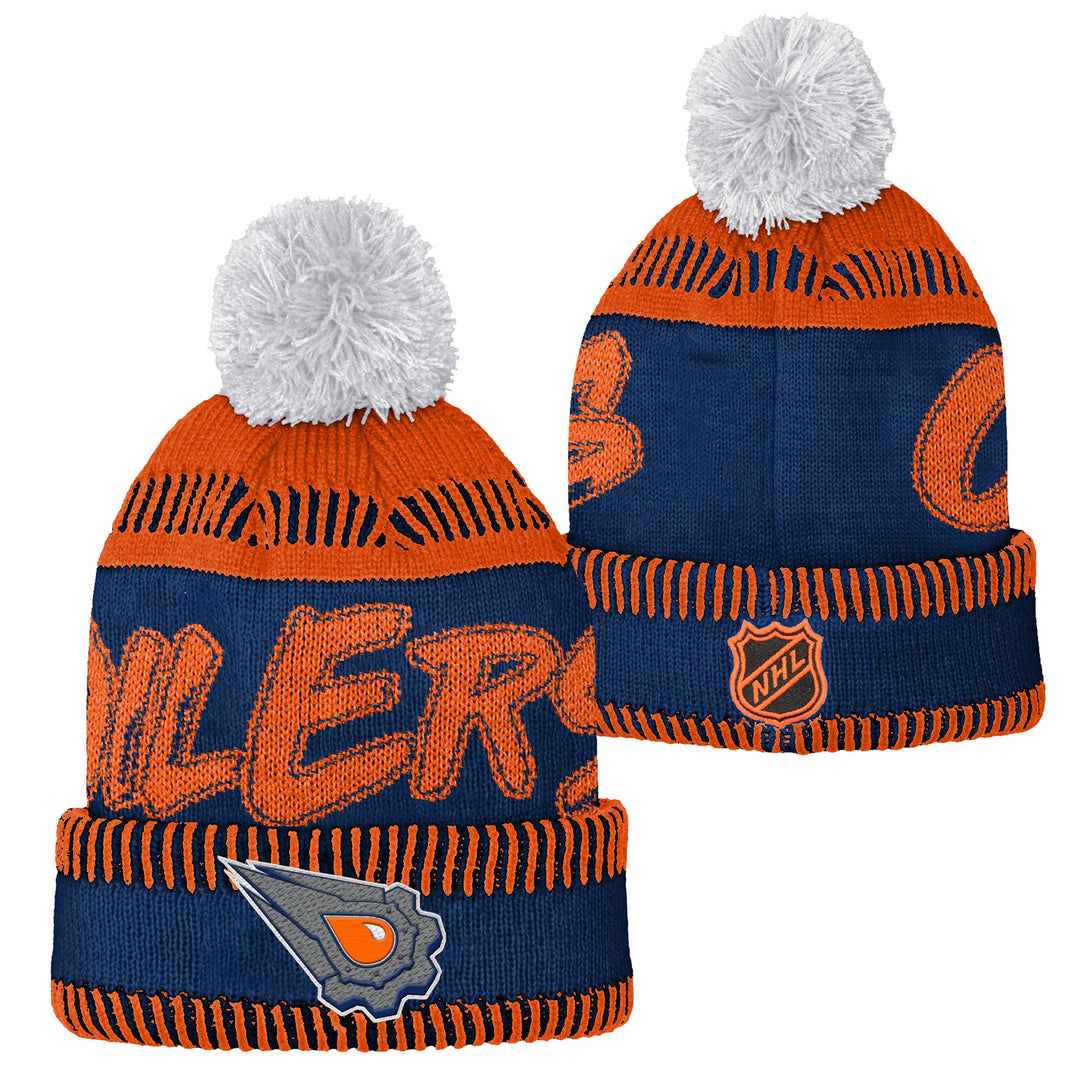 Edmonton Oilers Youth Outerstuff Reverse Retro Script Cuffed Pom Knit