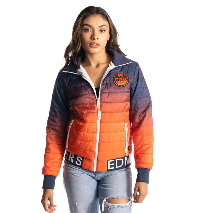 Edmonton Oilers Women's The Wild Collective Navy & Orange Puffer Jacket