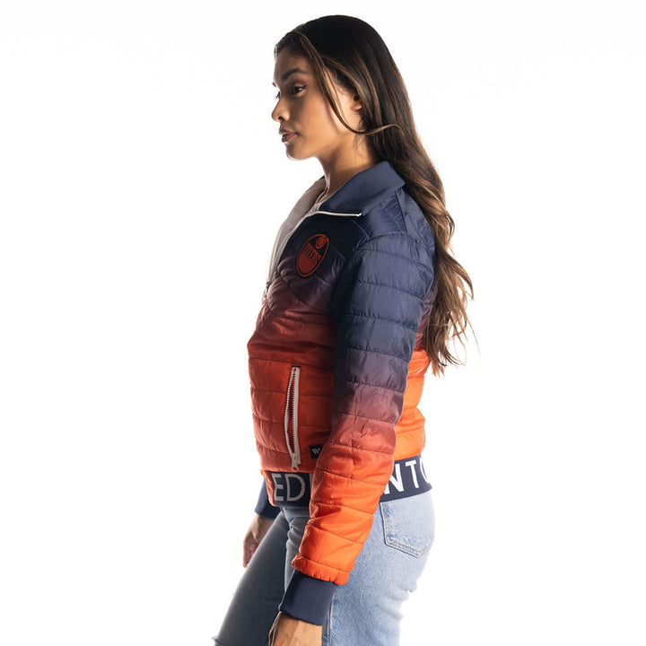 Edmonton Oilers Women's The Wild Collective Navy & Orange Puffer Jacket